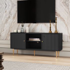 Mid Century Modern TV Stand with Fluted Doors, 55/60/65 inch White Entertainment Center with Storage, Media Console for Living Room, Bedroom, Bla