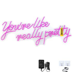 VEVOR You're Like Really Pretty Neon Sign, 23" x 21" Pink LED Neon Signs for Wall Decor, Large Lights Sign with Remote Control and Power Adapter