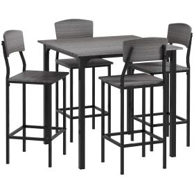 5-Piece Counter Height Bar Table with Space-Saving Design, Square Kitchen Table and Chairs Set with Footrest, Metal Legs