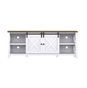 TV Stand for TVs Up to 65", Modern Farmhouse Wood Entertainment Center, Media Console Table with Storage Cabinet & Adjustable Shelves (Color: White)