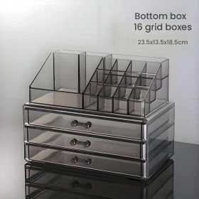 Modern Crystal Clear Countertop Organizer - 16-Section Display Case with Hidden Drawer - For Dresser, Bathroom, Office Desk Accessories (Items: 3-layer small drawer+16-compartment top box)