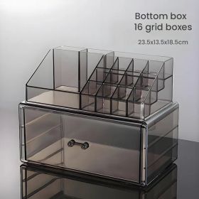 Modern Crystal Clear Countertop Organizer - 16-Section Display Case with Hidden Drawer - For Dresser, Bathroom, Office Desk Accessories (Items: 1-layer large drawer+16-compartment top box)